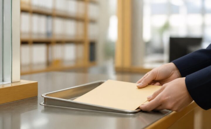 文書を窓口へ提出する手元を表す編集イメージ